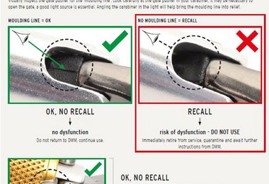 Please use the following information to identify the type of gate pusher that is installed in your carabiner and subsequently whether or not your carabiner is affected by this recall.