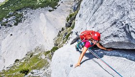 Die Piazrampe, kurz vor dem Stand (dort wird es glatter - Schlüsselstelle der Route); Foto: Johannes Reiter