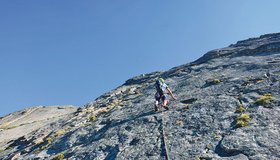 Die vorletzte Seillänge der Route „Heimspiel“ - Innerer Hahlkogel