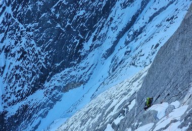 Marcel klettert in der Halbmondverschneidung