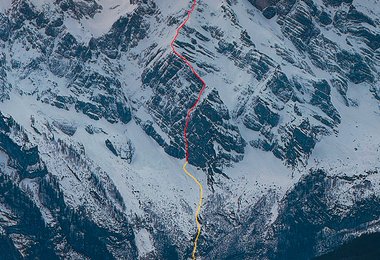 Übersicht: Der Routenverlauf der Now or Never an der Göll Ostwand