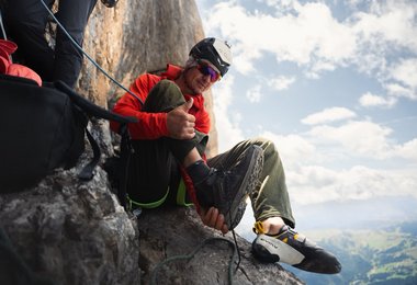 Simon Gietl in der Route Kairos an der Laverella di Fora (c) Felix Bub