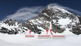 Großglockner Südwand mit der Route Petit Hiking