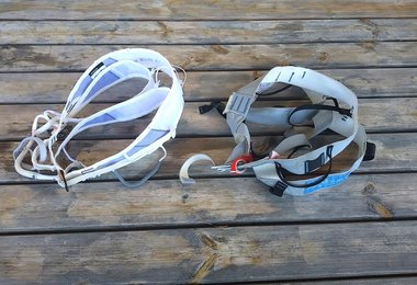 Links der neue Choucas Pro und rechts eines der ersten Blue Ice Choucas Klettergurt Modelle - da sind Welten dazwischen.