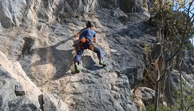 Die Rampe in der ersten Seillänge der Su e Giu - Via Su e Giù - Val di Ledro