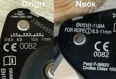 Die erlaubten Seilstärken sind bei Grigri und Neox gleich.