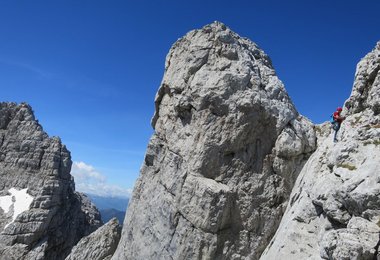 In der drittletzten Seillänge der Route Anfängerglück, 805 m, 3+