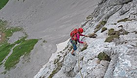 Das Ende der zweiten Seillänge nach der kleinen Verschneidung.