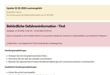 AT Alert Lawine Tirol 21. u. 22. 2. 2026