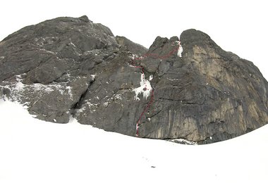 Die Beilstein Ostwand mit der Route (c) Rieglerbrothers