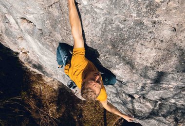 Mich Kemeter bei seiner Free-Solo-Begehung von Old Inn, 8b (c) Merlin Essl / Merlinoutdoorphotography.com