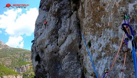 Wieder ein Traumquergang in der 5. SL- 6c, 35 Meter