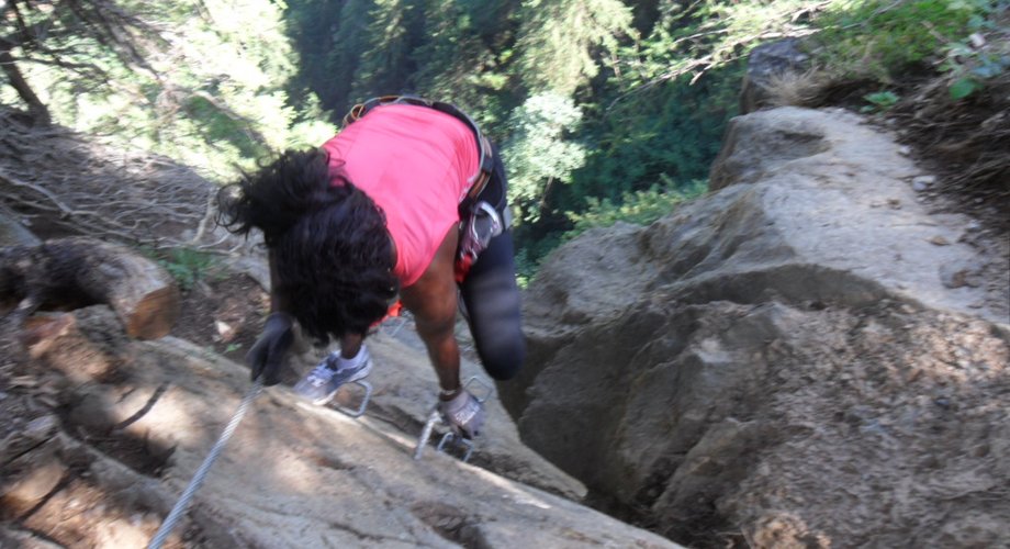 pfeilspitzwand mit marbelys, 
									Pfeilspitzwand finale Schlüsselstelle, 
										Foto: ginzling 1