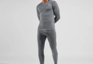 Odlo Natural Merino 200 Base Layer Langarmshirt und Odlo Natural Merino 200 Base Layer Tights in Größe L, Farbe steel grey melange