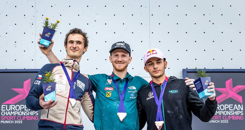 Das Podium Bouldern u. Lead bei den Männern (c) IFSC