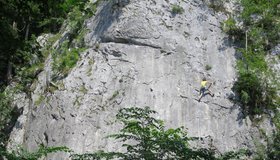 Im rechten Wandteil des AV-Klettergarten Plombergstein