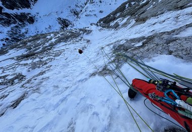 Simon Gietl in der Route Aura am Langkofel