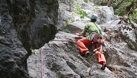 Die erste Seillänge der Nicole 23 an der Rupe di Santa Massenza