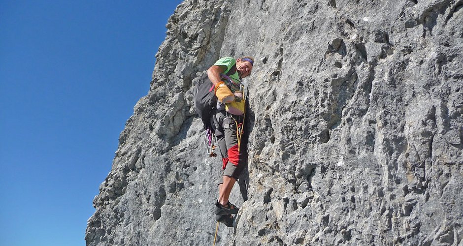 Albert Precht bei der Erstbegehung am Gamsleitenkopf; Foto: Robert Joelli