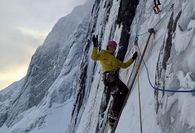 Ines at the first belay in Rainborn
