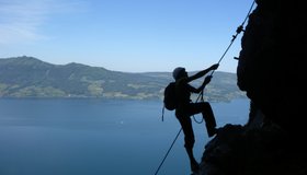 Überhang in der Rinne unterhalb der "Weißen Wand"