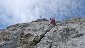 Tolle Platten in der 9ten Seillänge (Heimatliebe Karkopf).