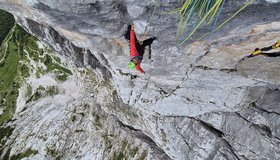 Schlüsselseillänge am Beginn der Headwall