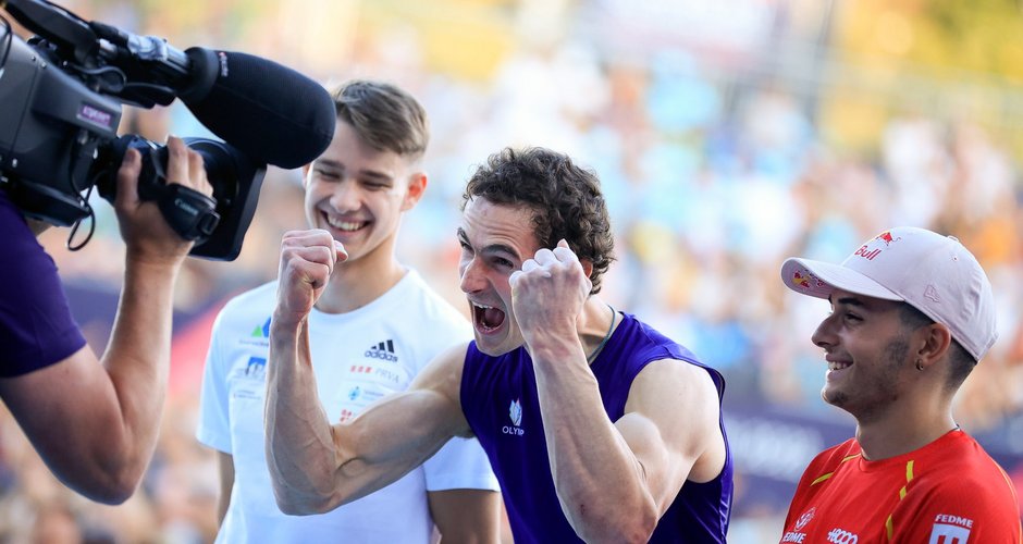 Sieger bei den Herren v.l.n.r.: Luka Potočar, Adam Ondra und Ginés López (c) ISFC