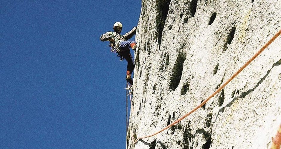 Igor Koller bei der Erstbegehung von Weg durch den Fisch an der Marmolada; Foto: Archiv Igor Koller