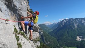 Toller Blick zum Watzmann - Beginn der 4ten und letzten Seillänge.