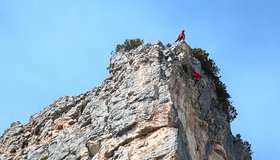 Beim Ausstieg der beiden leichteren Ostwandtouren.