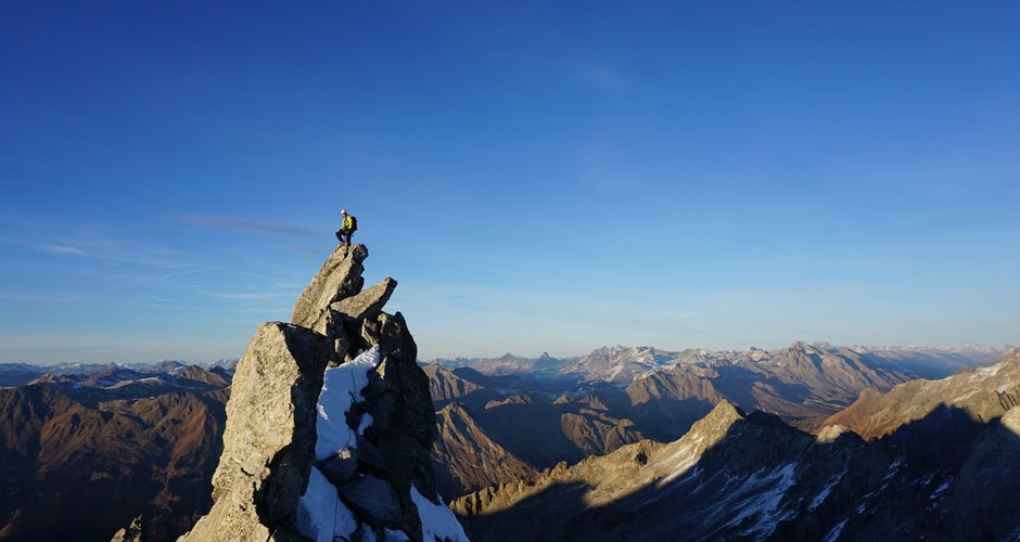 Der Tag neigt sich dem Ende zu. Im Abendlicht auf den Pizzi Gemelli.