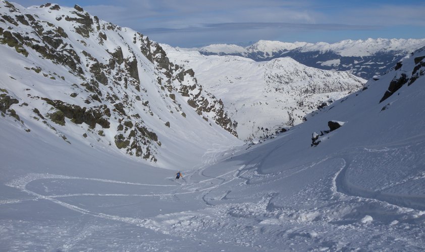 Bei der direkten Abfahrt zum Ghf. Mösel (oberer Teil vor dem Steilstück).